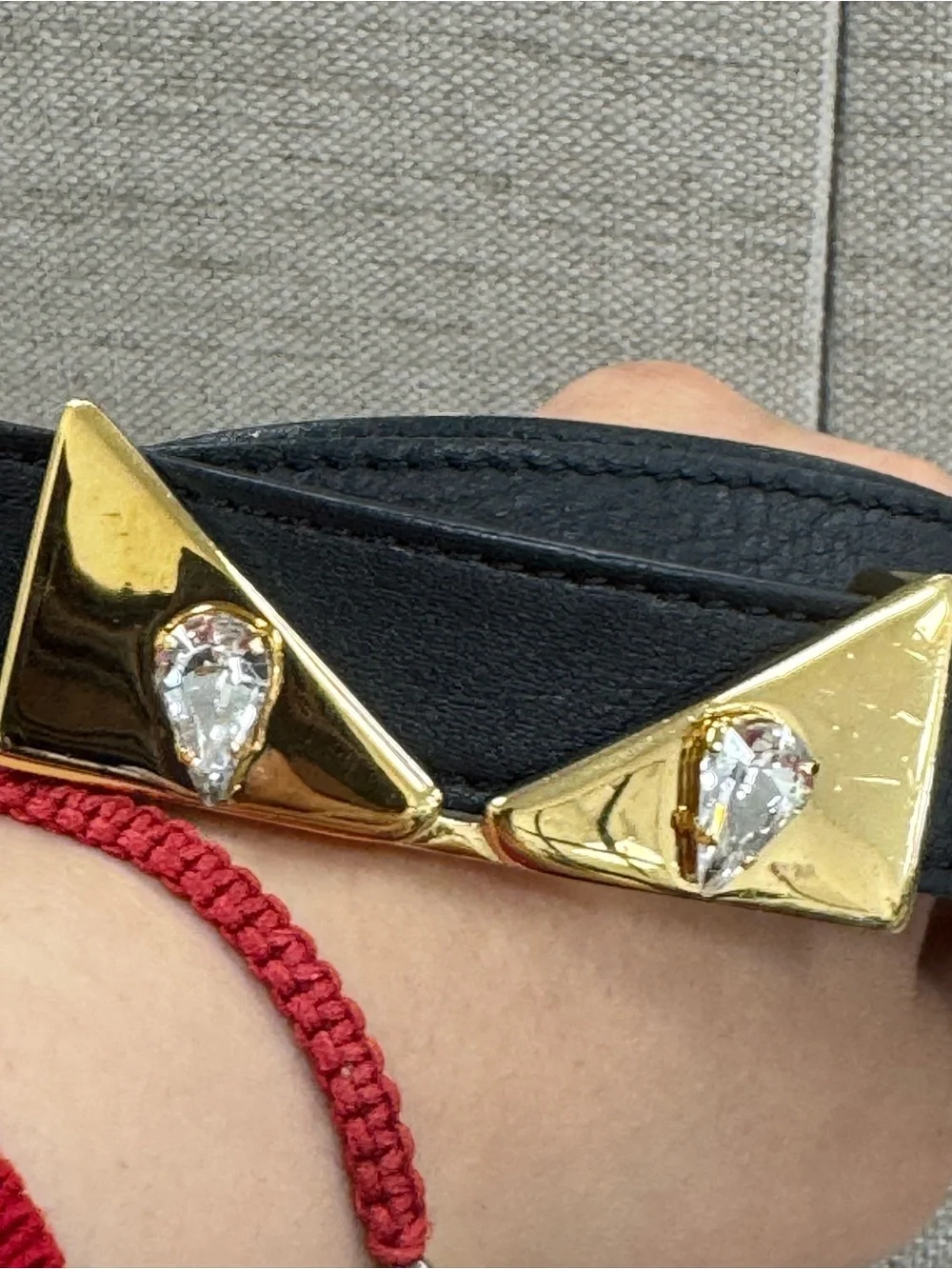 Fendi Black Monster Leather Belt with Gold Crystal Studs